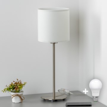 Eglo - LED  Настільна лампа TUNJA 1xE27/60W/230V 38,5 см матовий хром/білий