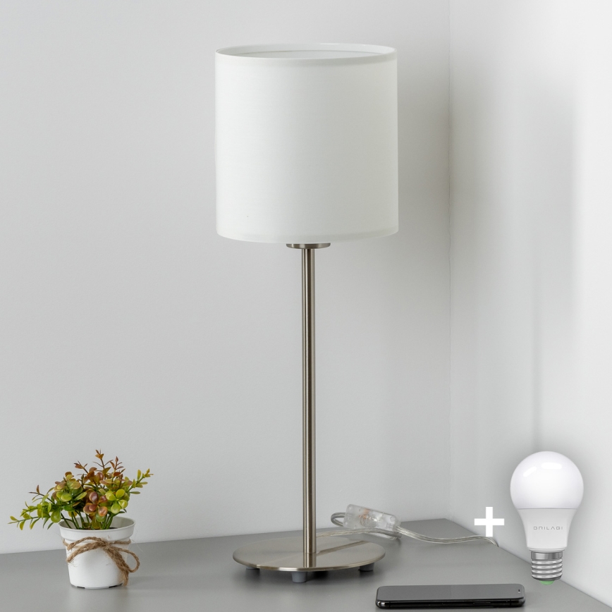 Eglo - LED  Настільна лампа TUNJA 1xE27/60W/230V 38,5 см матовий хром/білий