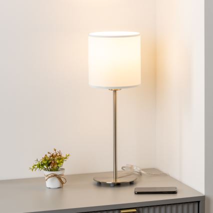 Eglo - LED  Настільна лампа TUNJA 1xE27/60W/230V 38,5 см матовий хром/білий