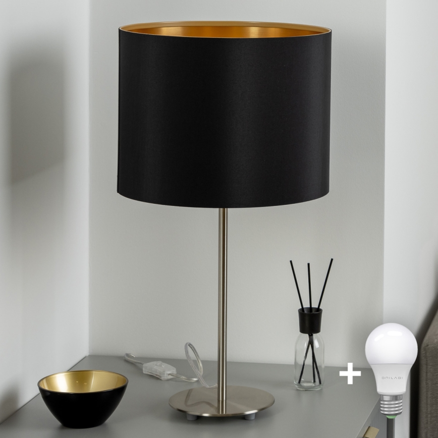 Eglo - LED  Настільна лампа TUNJA 1xE27/60W/230V 38,5 см матовий хром/чорний