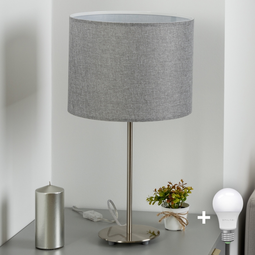 Eglo - LED  Настільна лампа TUNJA 1xE27/60W/230V 38,5 см матовий хром/сірий