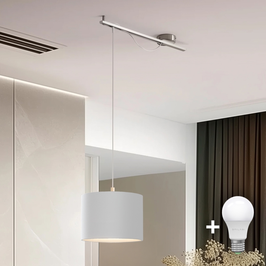 Eglo - LED  Підвісна люстра CALCENA 1xE27/60W/230V матовий хром/білий