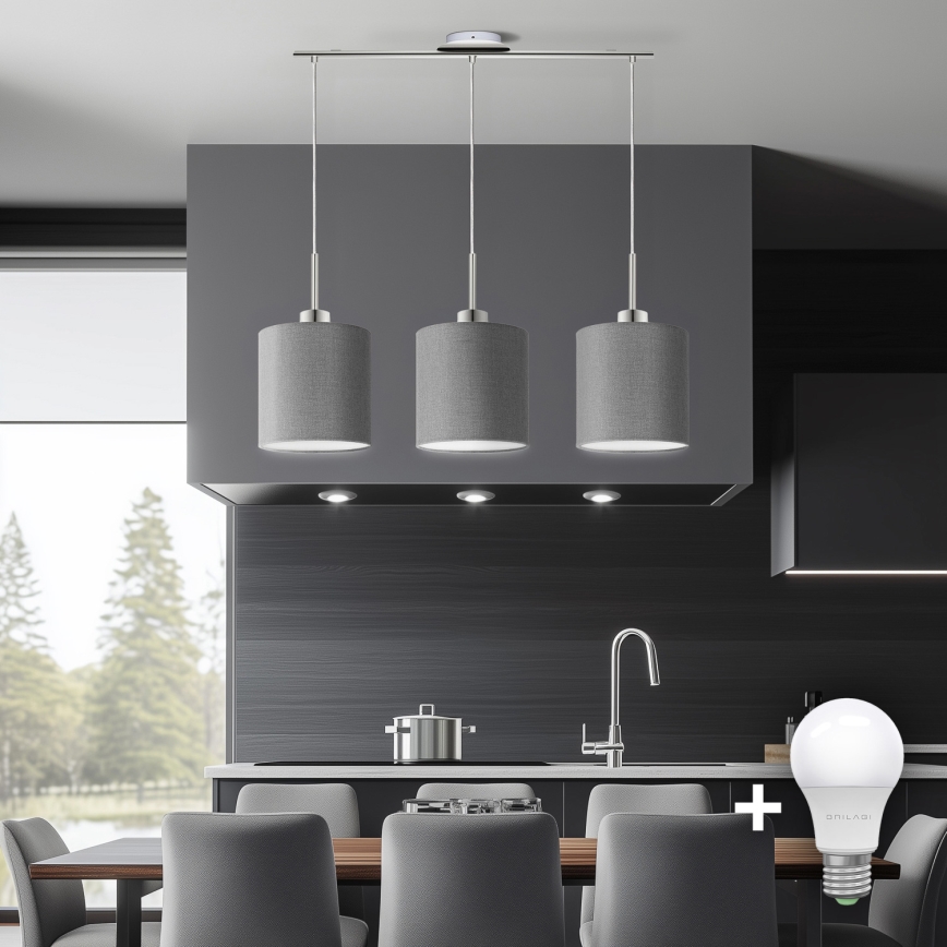 Eglo - LED  Підвісна люстра TUNJA 3xE27/60W/230V сірий