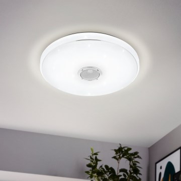Eglo - LED RGBW Стельовий світильник для ванної з регулюванням яскравості з динаміком LED/19W/230V 3000-6500K IP44 діаметр 39 cm білий + пульт дистанційного керування