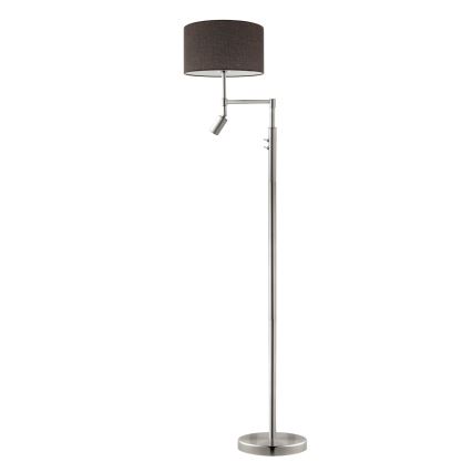 Eglo - LED напольная лампа TUNJA 1xE27/60W/230V + LED/2,1W Ø 38 см матовый хром/коричневый