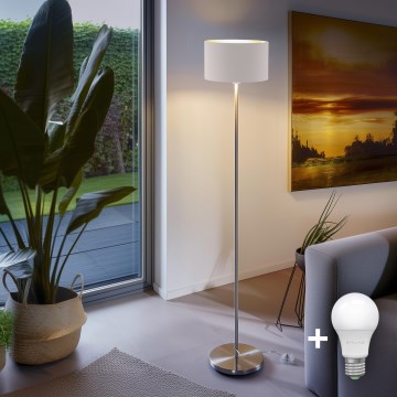 Eglo - LED  Торшер TUNJA 1xE27/60W/230V матовий хром/білий