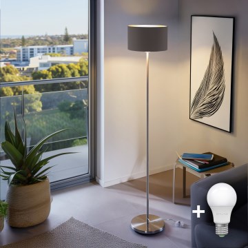 Eglo - LED  Торшер TUNJA 1xE27/60W/230V матовий хром/коричневий