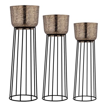 Eglo - НАБОР 3x Металлический цветочный горшок черный/золотистый