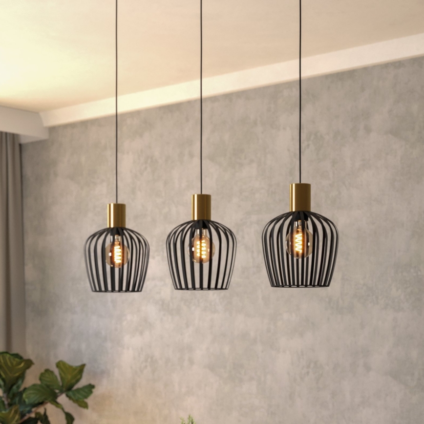 Eglo - Подвесная люстра 3xE27/40W/230V черный/золотистый