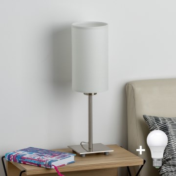 Eglo - Светодиодная настольная лампа TUNJA 1xE27/60W/230V 26,5 см матовый хром/белый