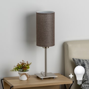 Eglo - Светодиодная настольная лампа TUNJA 1xE27/60W/230V 26,5 см матовый хром/коричневый
