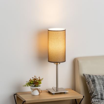 Eglo - Светодиодная настольная лампа TUNJA 1xE27/60W/230V 26,5 см матовый хром/коричневый
