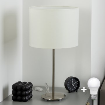 Eglo - Светодиодная настольная лампа TUNJA 1xE27/60W/230V 38,5 см матовый хром/белый