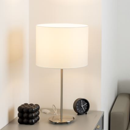 Eglo - Светодиодная настольная лампа TUNJA 1xE27/60W/230V 38,5 см матовый хром/белый
