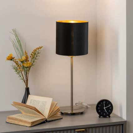 Eglo - Светодиодная настольная лампа TUNJA 1xE27/60W/230V 38,5 см матовый хром/черный