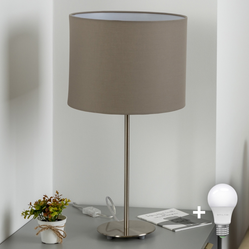 Eglo - Светодиодная настольная лампа TUNJA 1xE27/60W/230V 38,5 см матовый хром/серо-коричневый