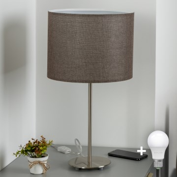 Eglo - Светодиодная настольная лампа TUNJA 1xE27/60W/230V 38,5 см матовый хром/коричневый