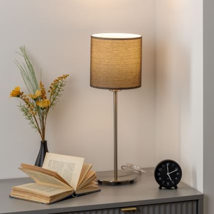 Eglo - Светодиодная настольная лампа TUNJA 1xE27/60W/230V 38,5 см матовый хром/коричневый