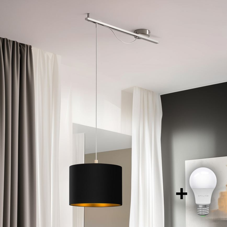 Eglo - Светодиодная подвесная люстра CALCENA 1xE27/60W/230V хром/черный