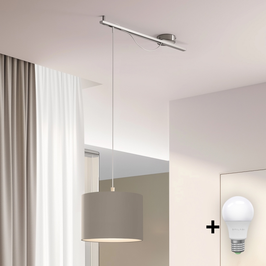 Eglo - Светодиодная подвесная люстра CALCENA 1xE27/60W/230V хром/серо-коричневый