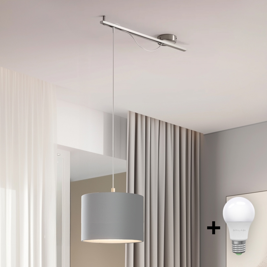 Eglo - Светодиодная подвесная люстра CALCENA 1xE27/60W/230V хром/серый