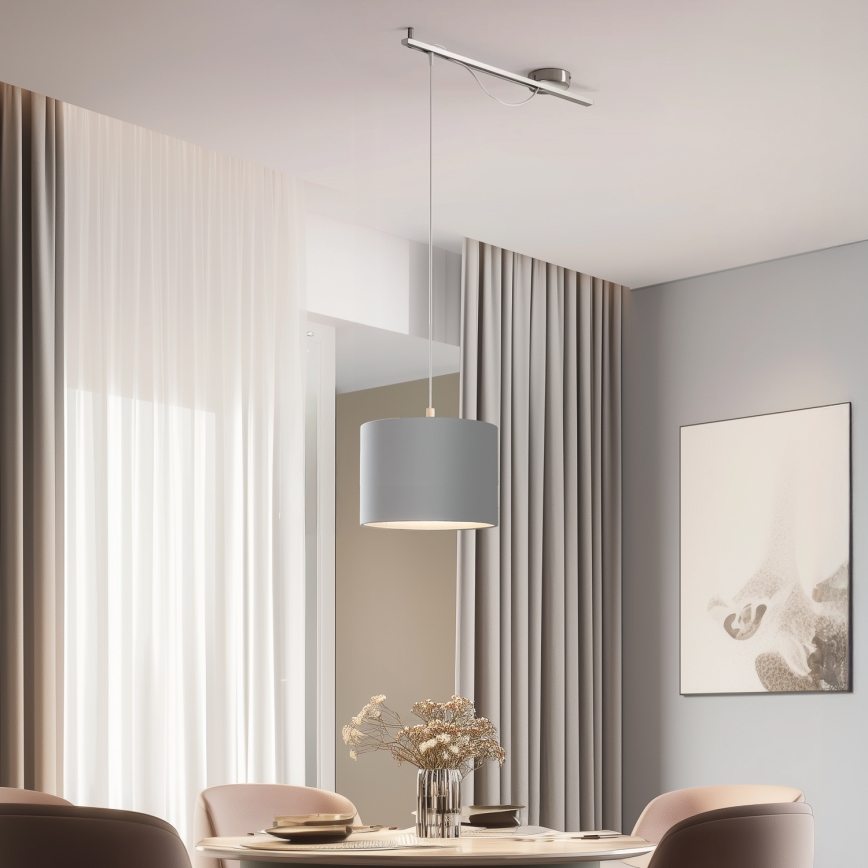 Eglo - Светодиодная подвесная люстра CALCENA 1xE27/60W/230V хром/серый