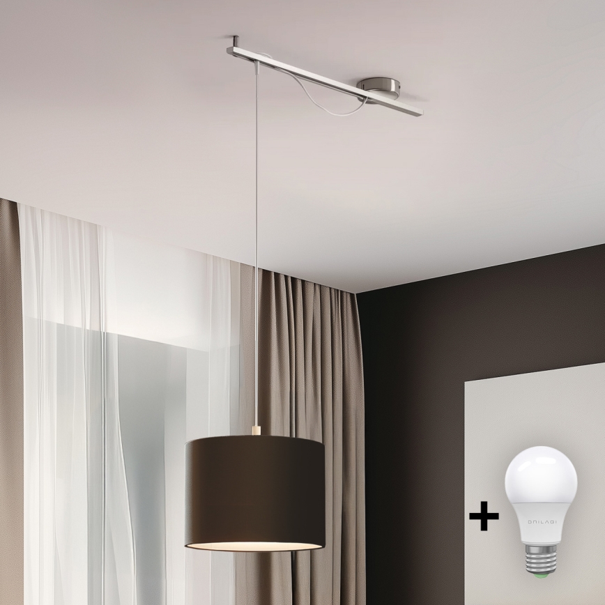 Eglo - Светодиодная подвесная люстра CALCENA 1xE27/60W/230V хром/коричневый