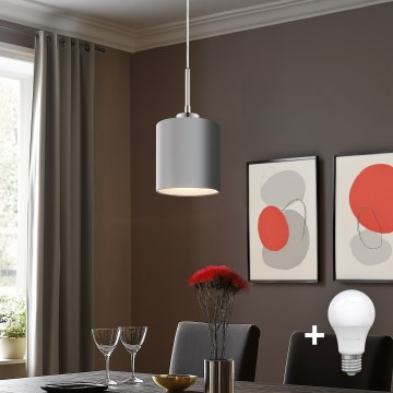 Eglo - Светодиодная подвесная люстра TUNJA 1xE27/60W/230V серый