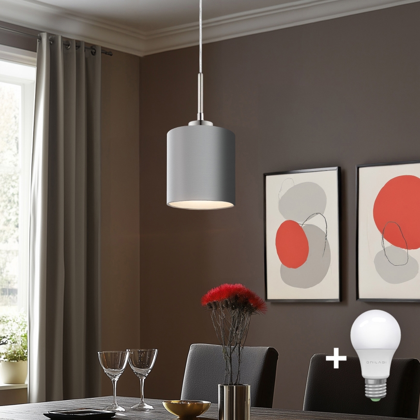 Eglo - Светодиодная подвесная люстра TUNJA 1xE27/60W/230V серый