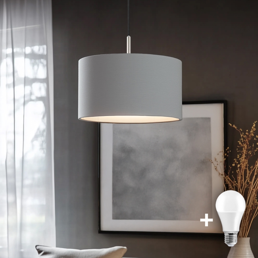 Eglo - Светодиодная подвесная люстра TUNJA 1xE27/60W/230V серый