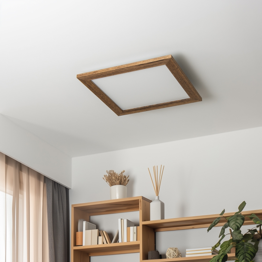 Eglo - Светодиодная припотолочная RGB-панель с регулированием яркости SALOBRENA-C WOOD LED/24W/230V 2700-6500K 49,5x49,5 см коричневый + дистанционное управление