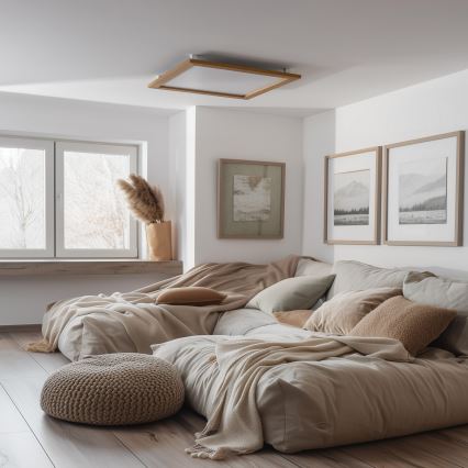 Eglo - Светодиодная припотолочная RGB-панель с регулированием яркости SALOBRENA-C WOOD LED/30,5W/230V 2700-6500K 64x64 см коричневый + дистанционное управление