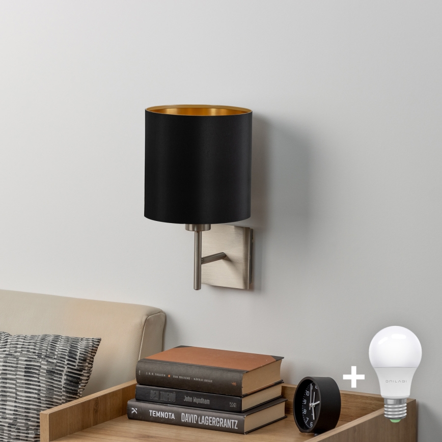 Eglo - Светодиодный настенный светильник TUNJA 1xE27/60W/230V матовый хром/черный