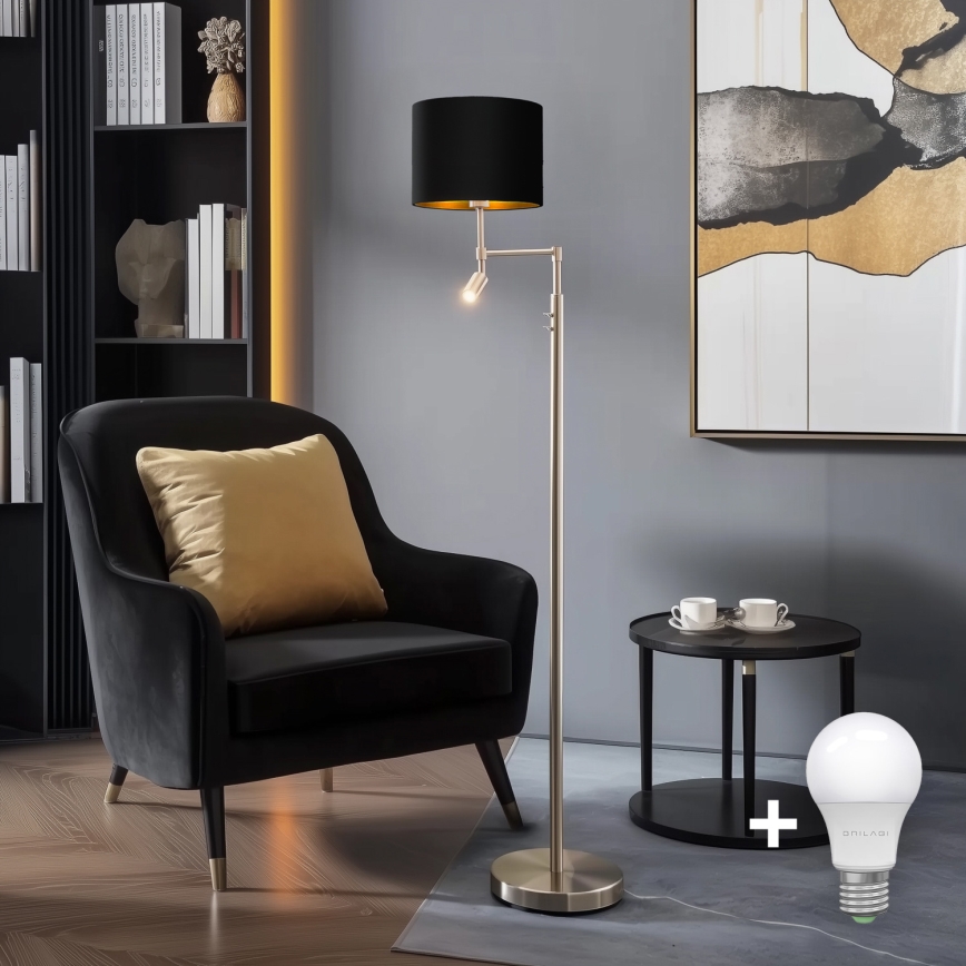 Eglo - Светодиодный торшер TUNJA 1xE27/60W/230V + LED/2,1W диаметр 30 см матовый хром/черный