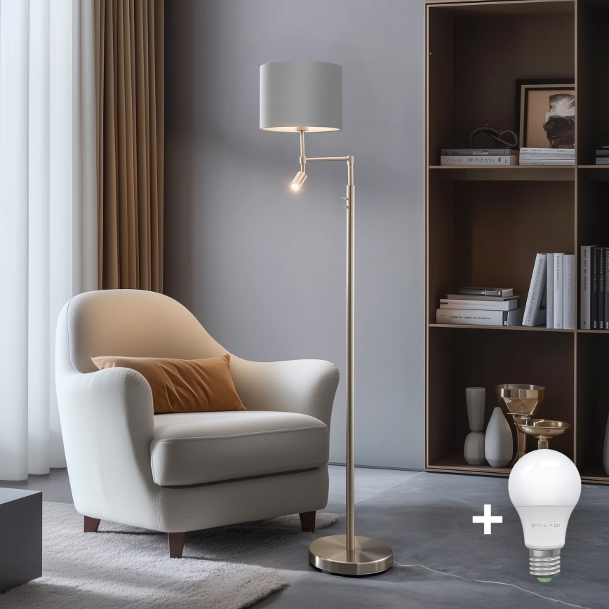 Eglo - Светодиодный торшер TUNJA 1xE27/60W/230V + LED/2,1W диаметр 30 см матовый хром/серый