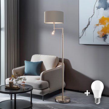 Eglo - Светодиодный торшер TUNJA 1xE27/60W/230V + LED/2,1W диаметр 38 см матовый хром/серо-коричневый