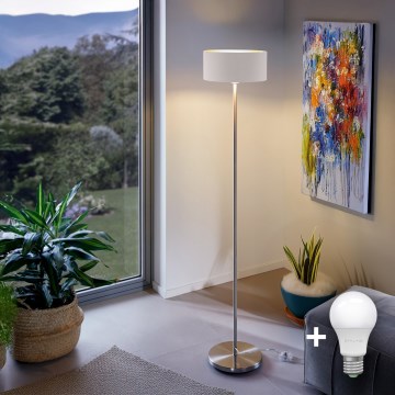 Eglo - Светодиодный торшер TUNJA 1xE27/60W/230V матовый хром/белый