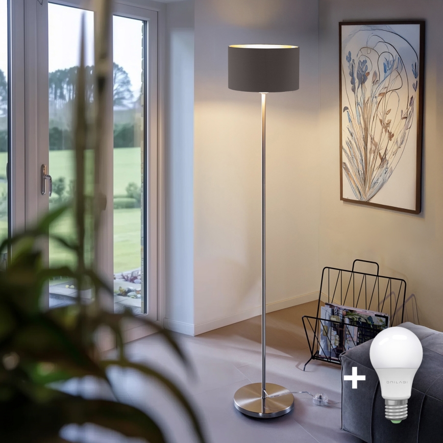 Eglo - Светодиодный торшер TUNJA 1xE27/60W/230V матовый хром/серо-коричневый