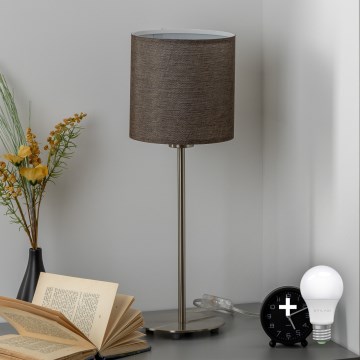 Eglo - Світлодіодна настільна лампа TUNJA 1xE27/60W/230V 38,5 см матовий хром/коричневий