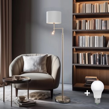 Eglo - Світлодіодний торшер TUNJA 1xE27/60W/230V + LED/2,1W діаметр 30 см матовий хром/білий
