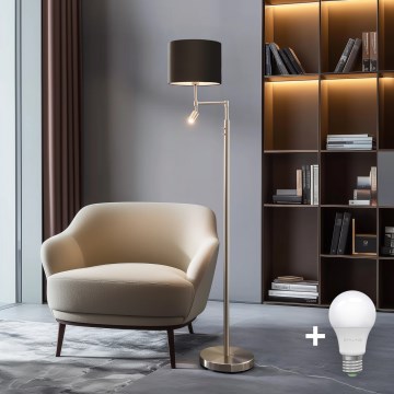 Eglo - Світлодіодний торшер TUNJA 1xE27/60W/230V + LED/2,1W діаметр 30 см матовий хром/коричневий