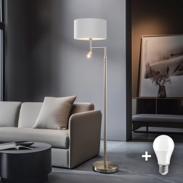 Eglo - Світлодіодний торшер TUNJA 1xE27/60W/230V + LED/2,1W діаметр 38 см матовий хром/білий