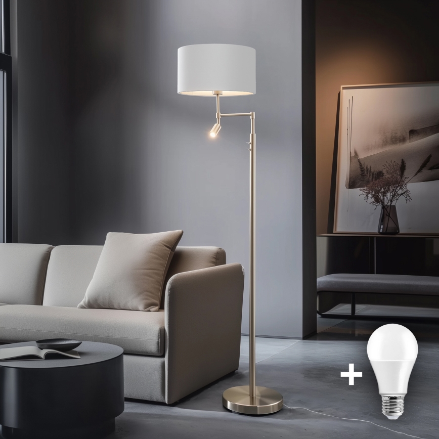 Eglo - Світлодіодний торшер TUNJA 1xE27/60W/230V + LED/2,1W діаметр 38 см матовий хром/білий