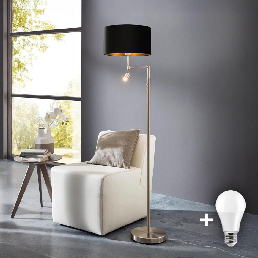 Eglo - Світлодіодний торшер TUNJA 1xE27/60W/230V + LED/2,1W діаметр 38 см матовий хром/чорний