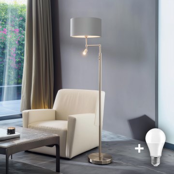 Eglo - Світлодіодний торшер TUNJA 1xE27/60W/230V + LED/2,1W діаметр 38 см матовий хром/сірий