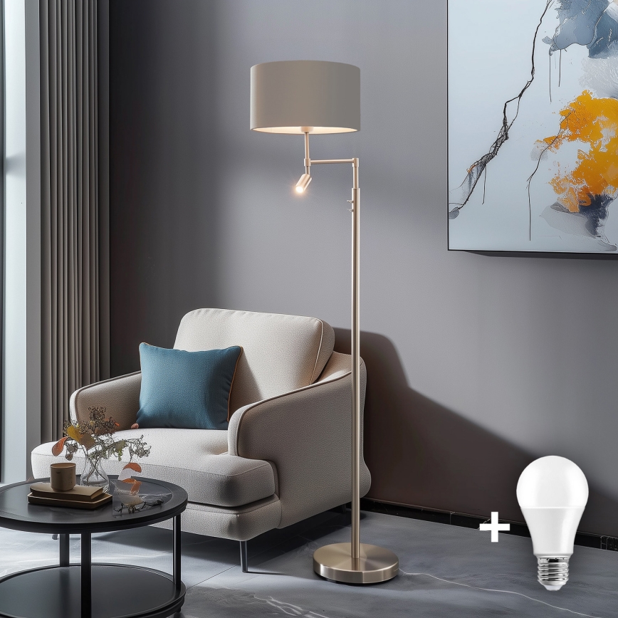 Eglo - Світлодіодний торшер TUNJA 1xE27/60W/230V + LED/2,1W діаметр 38 см матовий хром/taupe
