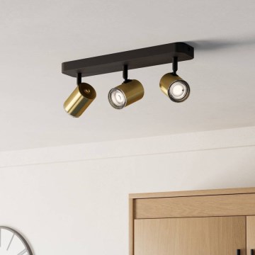 Eglo - Точковий світильник для ванної кімнати 3xGU10/5W/230V IP44 чорний/золотий