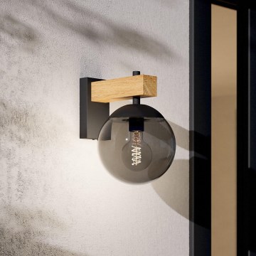 Eglo - Вуличний настінний світильник 1xE27/40W/230V чорний/дерево IP44