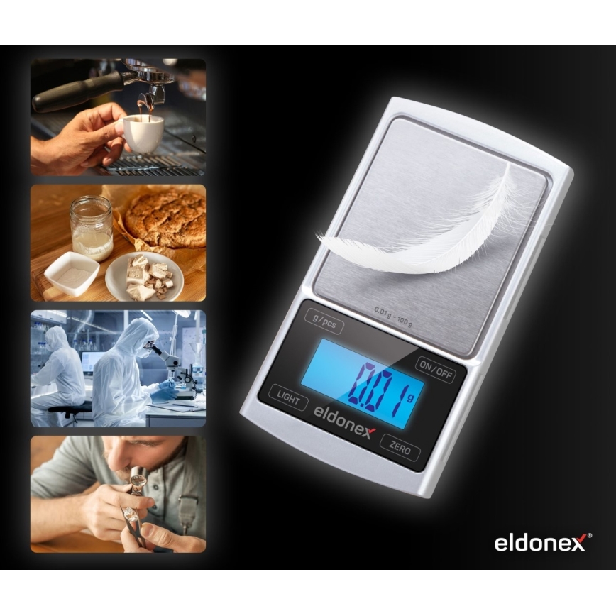 ELDONEX EKS-4040-SL - Ваги з точністю до сотих 2xCR2032 срібний