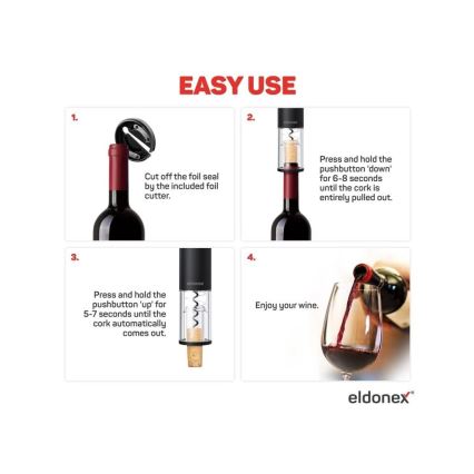 ELDONEX EWO-2100-BK - Электрический штопор для вина 4xAA черный